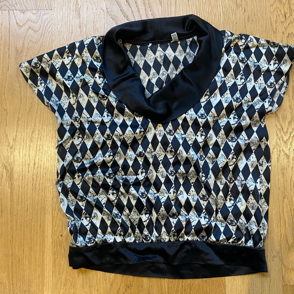 Geometric Patterned Silk Top with Cowl Neck